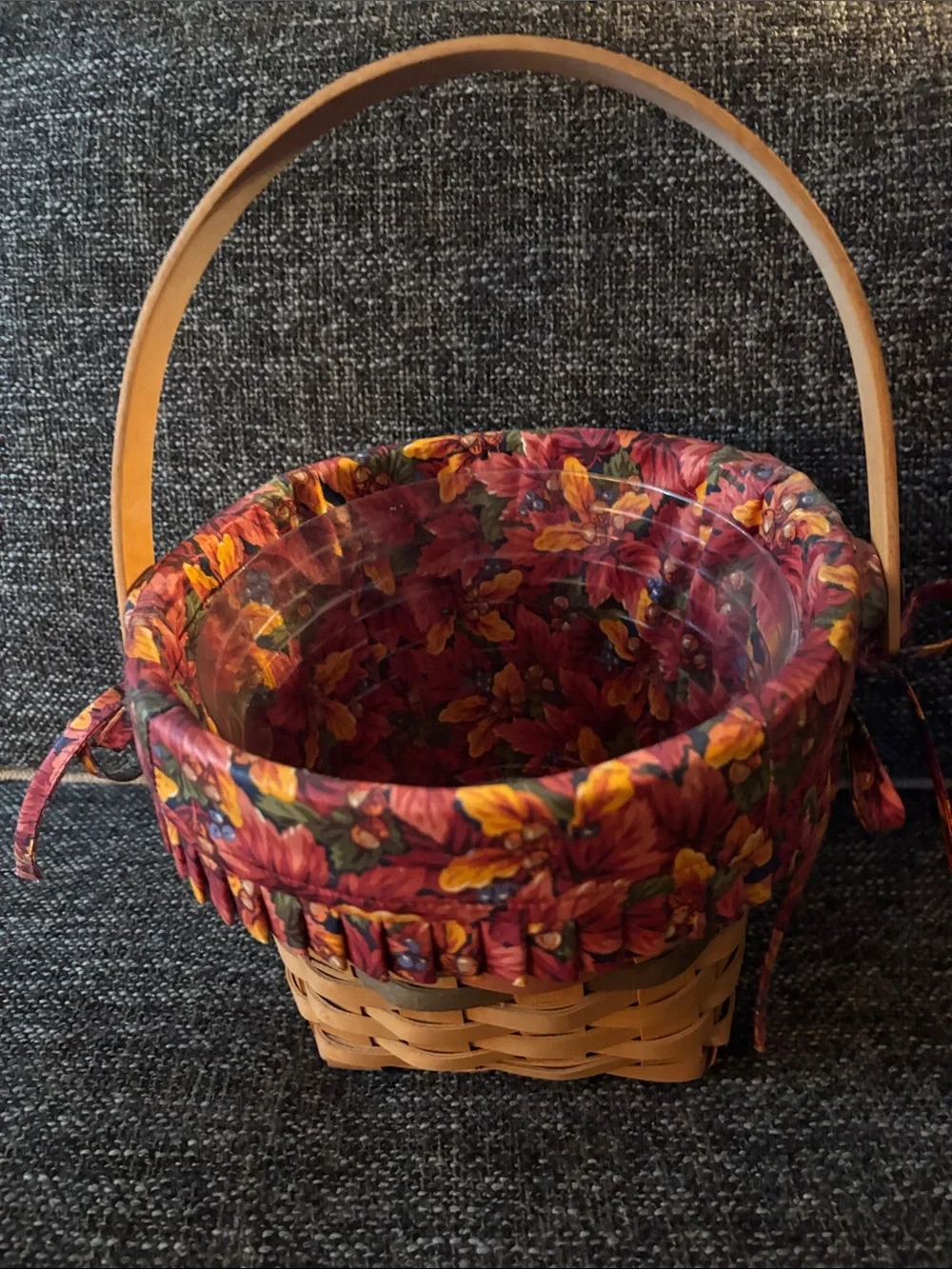 Longaberger 1996 Shades of Autumn Maple Leaf  Basket with Autumnal Fabric Liner